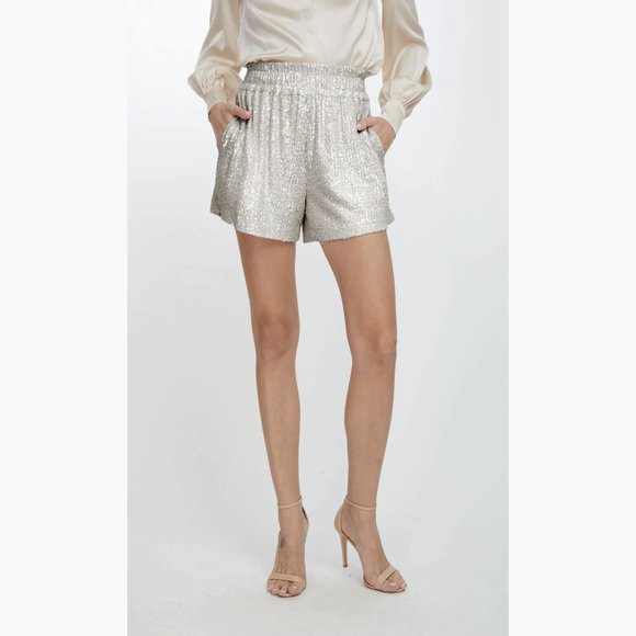 NEW Generation Love Size L Women's Elise Sequin Shorts - Argento Silver - Picture 2 of 2